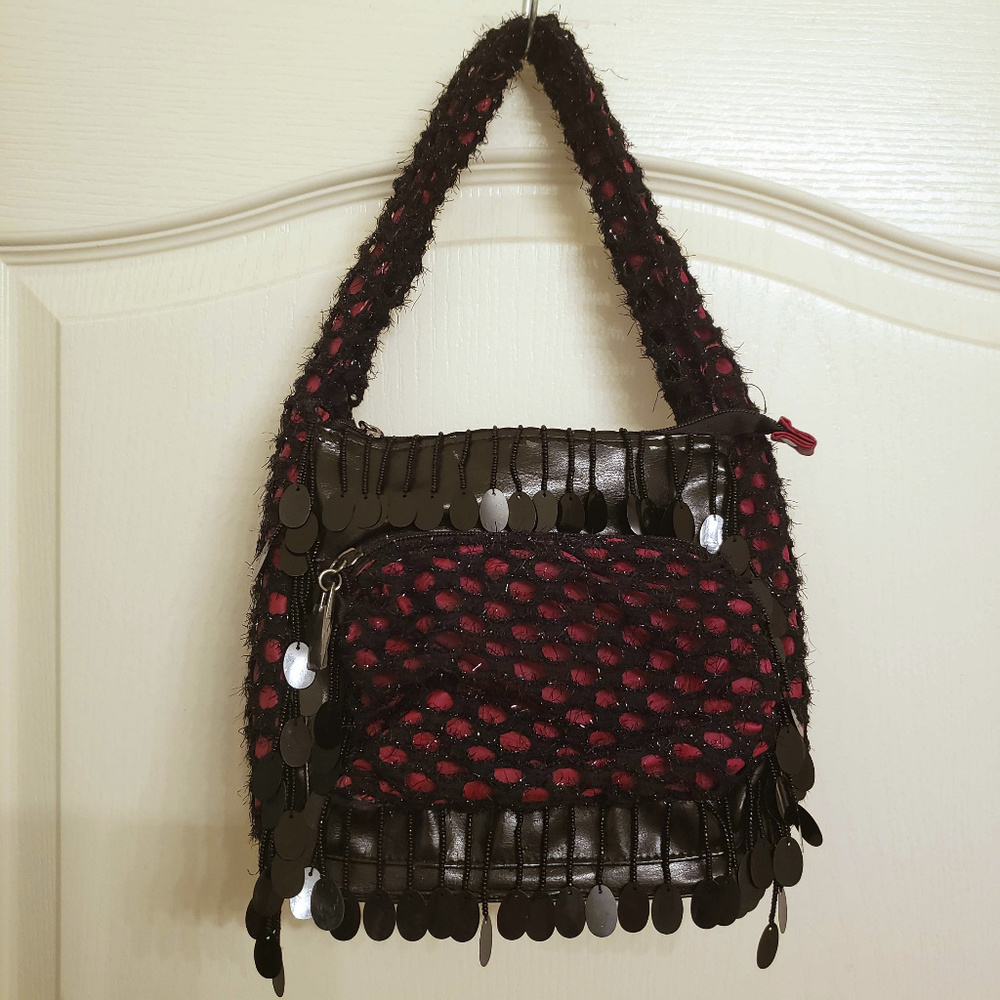 Red & Black Mini Knitted Handbag
